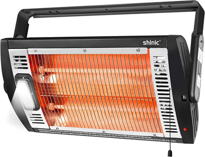 Electric Garage Heaters, 1500W/750W Ceiling Mounted Heater Radiant Heaters with Halogen Light, 90 Degree Rotation, 5