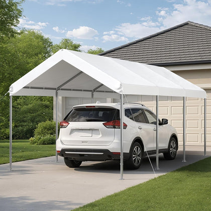 10x20 ft Heavy Duty Carport, Adjustable Height Portable Garage, White | Car Canopy for Cars, Boats, Trucks, Outdoor