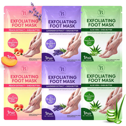 Foot Peeling Mask (6 pairs) Exfoliating Foot Mask for Dry Cracked Feet with Lavender, Aloe Vera, Peach & Shea Butter