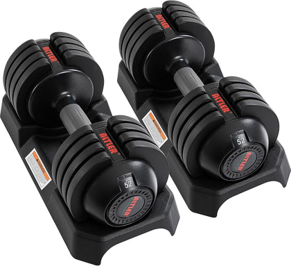 Adjustable Dumbbell Set, 25/52LB Pair with Tray for Workout Strength Training Fitness, Adjustable Weight Dial