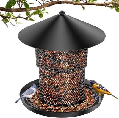 Bird Feeder for Outdoor, 3.6LB All Metal with Roof, Chew Proof