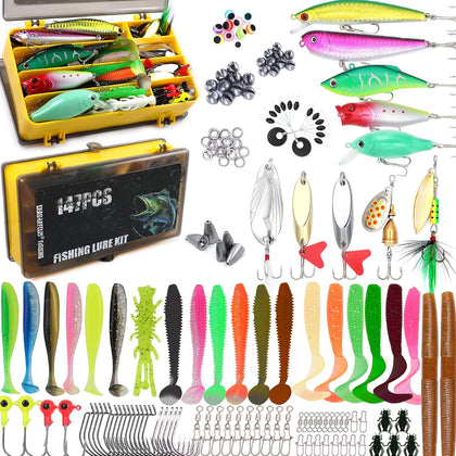 Fishing Lures,Tackle Box with Tackle Included, Crankbaits, Spoon, Shrimp Worm Bait, Hooks,Weights & Other