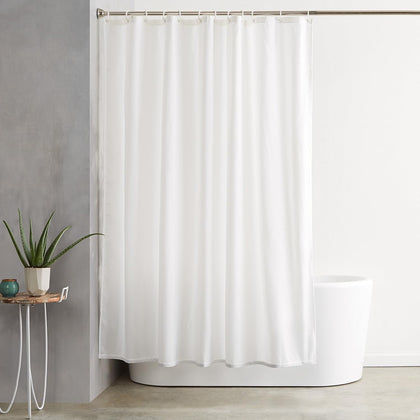 Bathroom Shower Curtain, Water Repellent Fabric with Weighted Hem, Grommets & Hooks, Machine Washable, 72"x72", White