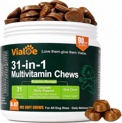 31-in-1 Dog Multivitamin Soft Chews – 185 Chews, 90-Day |SupplyGlucosamine+Chondroitin+MSM | Salmon Oil | 740M CFU