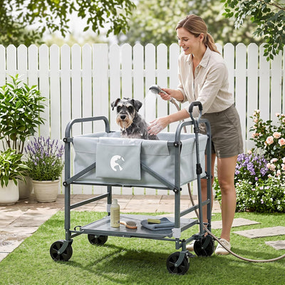 Portable Dog Bathtub, Rolling Foldable Dog Washing Station