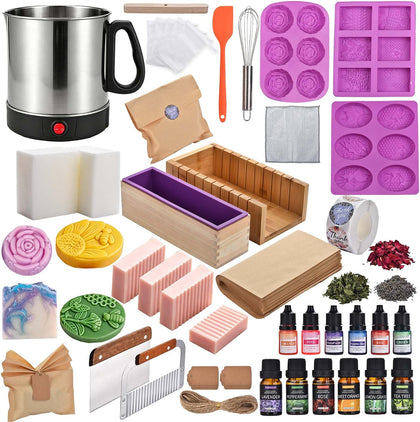 Soap Making Kit for Adults Soap Making Supplies with Melter Pot | 500+PCS Goat Milk Soap Base, Dyes, Essential Oil &