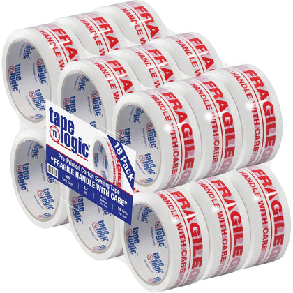 Tape Logic 2 Inch x 55 Yard 2.2 Mil Red/White, Heavy Duty Packing Tape,"Fragile Handle with Care" 18 Pack, Perfect