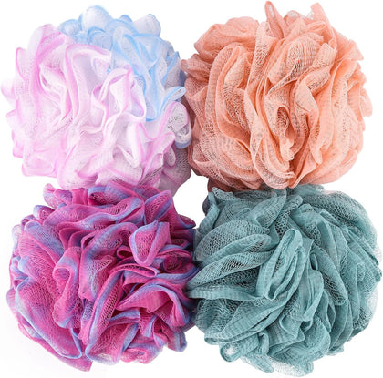 Large Loofah Sponge 75g/Pc, Exfoliating Shower Pouf Bath Scrunchies Bath Scrubber Body Loofahs for Shower - Set of 4