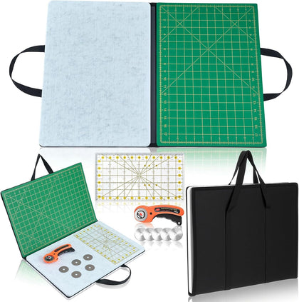 Fold Away Cutting & Pressing Station, 19 x 13 in Large Portable Quilting Sewing Mat Set with Felt Pressing Pad