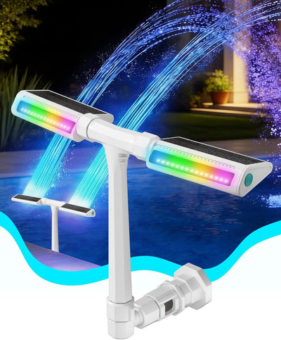Solar Pool Fountain with Lights for Above Ground & Inground,White | Solar Powered Height Upgrade, 10-Color LED, 4