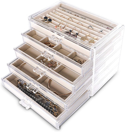 Acrylic Jewelry Box,5-Layer Jewelry Organizer with Drawers | Jewelry Storage for Rings Earrings