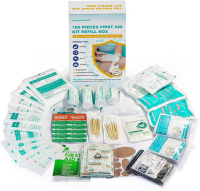 160 Piece First Aid Kit Bag Refill Kit - Includes Instant Cold Pack, Bandages,Emergency Blanket, Moleskin Pad, Gauze