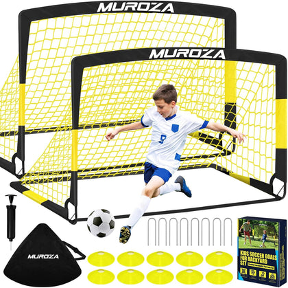 Soccer Goal, Kids Soccer Goals for Backyard Set, Pop Up Soccer Net | 2 Pack Portable Soccer Nets with Soccer Ball