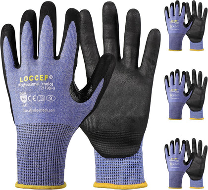 3 Pairs Safety Work Gloves,Touchscreen Compatible, Superior Dexterity,Level 5/A4 Cut Resistant Work Gloves