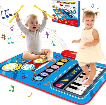 Baby Toys for 1 Year Old: Baby Musical Mat Toddler Toys Age 1-2 - 2 in 1 Piano Drum Babies Play Mat - Infant Music