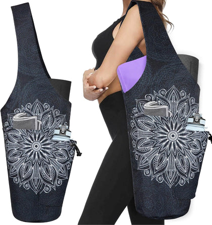 Yoga Mat Bag - Large Opening Long Tote Yoga Mat Carrier Holder Bag with Waterproof Wet Zipper Pocket and Drawstring