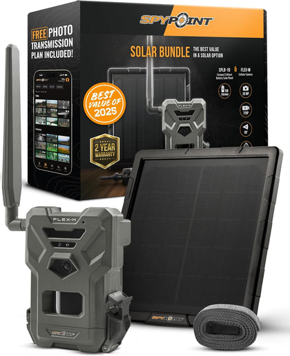 Flex-M Solar Bundle - Cellular Trail Camera with Solar Panel, Best in Hunting Accessories, No WiFi Needed, GPS, Night