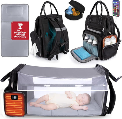 Award-Winning Baby Diaper Bag Backpack with Changing Station –Large Multifunction Waterproof Diaper Bag, Warm Bottle