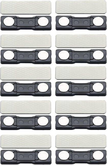 10 Packs of Name Tag Magnets 1.75" X 0.5" with 3M Adhesives and Stainless Back Plates, Magnetic Badge for Name Tags