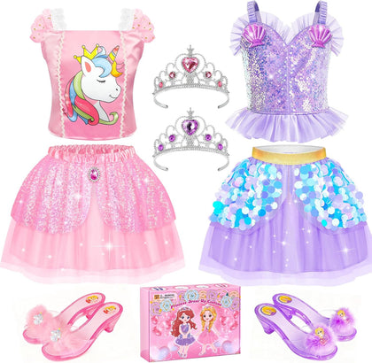 Princess Dress Up Clothes Princess Shoes, Mermaid Unicorn Dress Up Costumes | Pretend Play Dress Up Set for Little