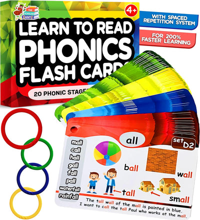 Phonics Flash Cards with Proven Spaced Repetition Learning System - Learn to Read in 20 Phonic Stages - Digraphs CVC