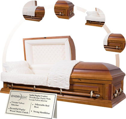 Woodbridge Poplar Wood Casket with Cream Velvet Interior