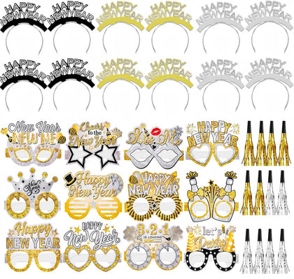 36 Pieces New Years Eve Party Supplies 2026 Happy New Year Decorations Include 12 Headband Tiaras 12 Noise Makers and