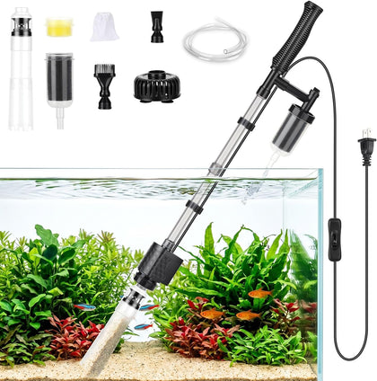 Aquarium Gravel Vacuum Cleaner, 8-in-1 Electric Fish Tank Cleaner with Automatic Water Change,320GPH Strong Suction