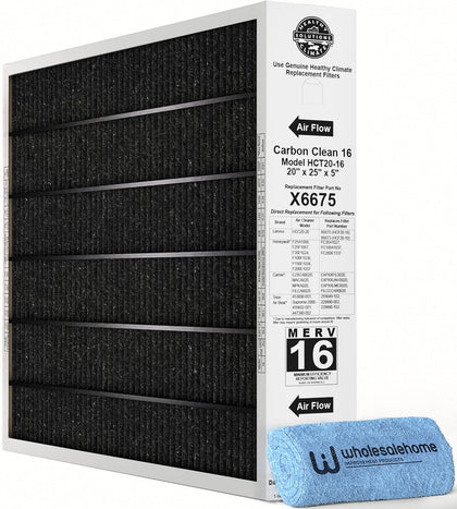 X6675 20x25x5 Air Filter, Lennox Healthy Climate Carbon Clean Merv 16 Home Furnace Filter for HVAC system with