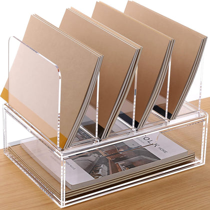 Desk Organizers and Accessories, Acrylic Desk Organizer with Drawer, Office Supplies Organization Storage, Clear