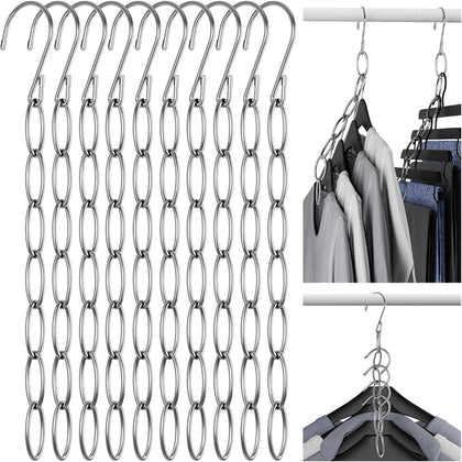 Clothing Chain Hanger 10-Pack, Metal Closet Organizer Space Saving Hangers with 7 Holes, College Dorm Room
