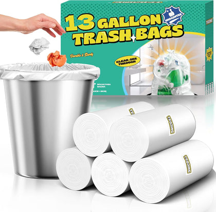 13 Gallon Tall Kitchen Trash Bags Unscented,1.1 Mil,Clear,110 Ct | Leakproof,Heavy Duty,Strong Garbage Can