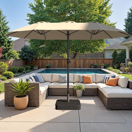 15FT Double-Sided Patio Umbrella, Outdoor Market Umbrella with Base