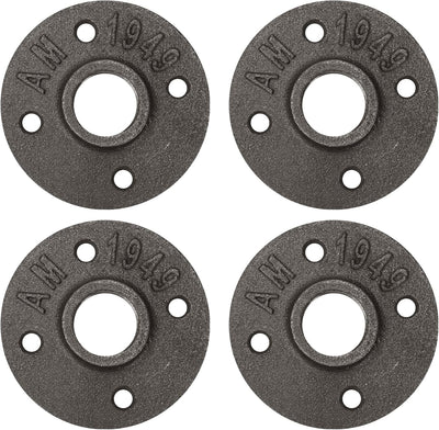 3/4" Floor Flange, Home TZH 4 Pack Malleable iron Pipe Flange for Industrial vintage style, Flanges with Threaded Hole for DIY Project/Furniture/Shelving Decoration (4, 3/4 Inch)