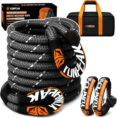 1.26" x30ft Kinetic Recovery Rope 56,000lbs, with 2 Soft Shackles