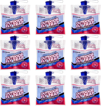 Fly Traps Outdoor Fly Trap for Patio. 9 Non-Toxic Pre-Baited Flies Bags Outdoor Disposable. Hanging Bug Catchers for