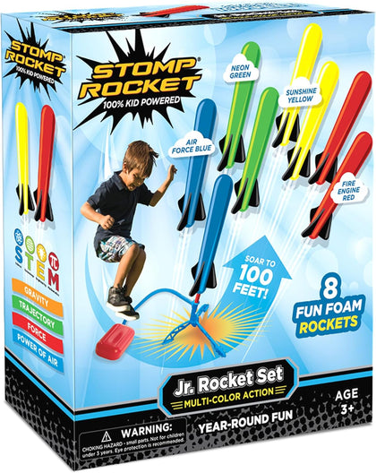 Jr Multi-Color Rocket Launcher for Kids, 8 Rockets | Fun Outdoor Toys for Boys & Girls, Ages 3 & Up - Soft Foam