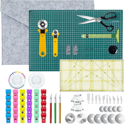Rotary Cutter Set for Sewing & Quilting, 28mm & 45mm Fabric Cutters with Extra Blades, Foldable A3 Cutting Mat