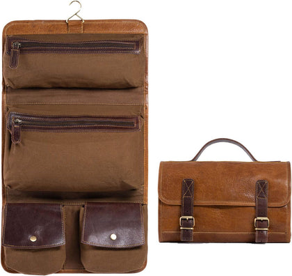 Premium Buffalo Leather Hanging Toiletry Bag Travel Dopp Kit
