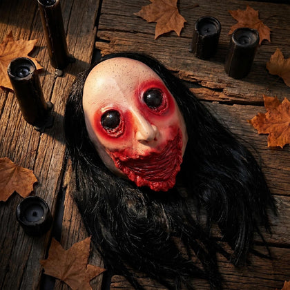 Scary Halloween Mask for Adult, Realistic Ghost Face Masks for Men | Horror Zombie, Long Hair, Creepy Design, Party