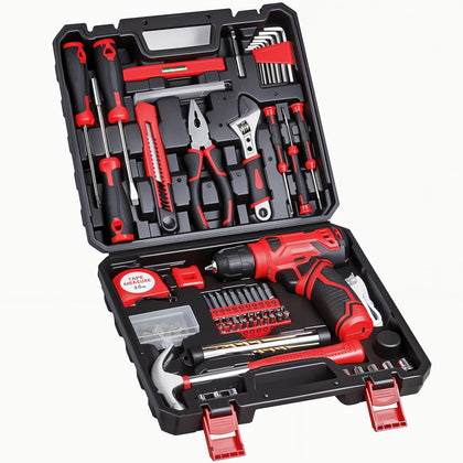Tool Set - 8V Cordless Drill Set, 132 Piece Home Tool Set With Hand Drill, Tool Kit for Women & Men, Perfect for