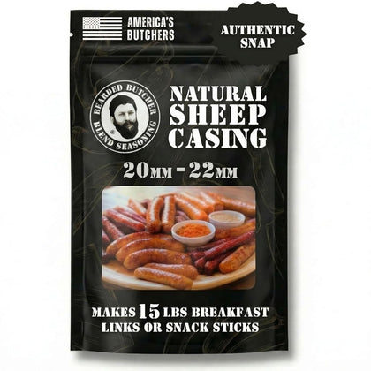 Bearded Butchers Natural Sheep Casings 20-22mm – All-Natural Sausage Casings for Homemade Snack Sticks & Breakfast