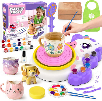 Pottery Wheel for Kids, Arts and Crafts for Kids Ages 8-12, Complete Pottery Painting Craft Kit with Clay, Art