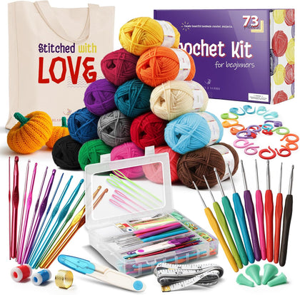 Crochet Kit for Beginners Adults and Kids, Knitting & Crochet Supplies Includes 1500 Yards Assorted Yarn, 21