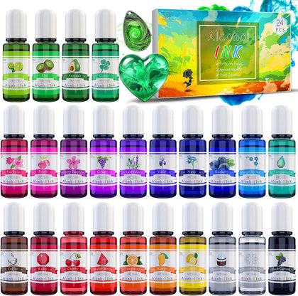 Alcohol Ink Set - 24 Vibrant Colors for Resin Art, Petri Dish Making | Epoxy Resin Painting - Concentrated