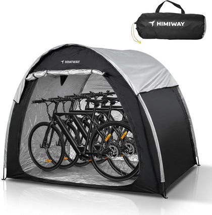 Bike Storage Shed Tent with Double Doors for 3-4 Bikes PU4000 Silver Coated Waterproof Anti-Dust 210D Oxford Fabric