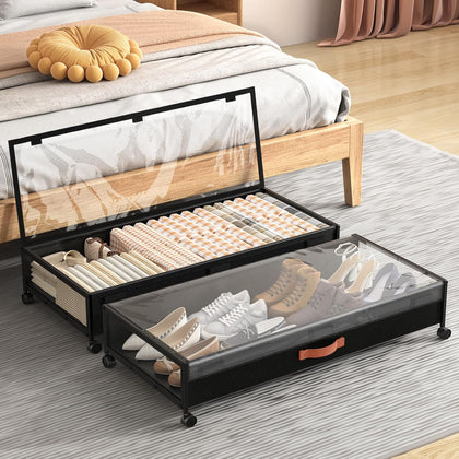 Under Bed Storage Containers with Wheels Large Underbed Shoes Blankets Clothes Toy Storage Drawers for College Dorms