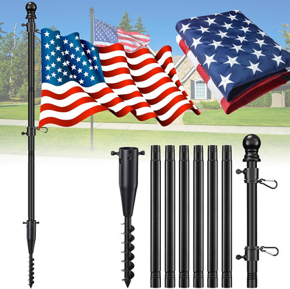 Flag Poles for 3x5 Flags Outdoor - 9 ft Tangle Free Stainless Steel Flagpole with with Spiral Ground Piles Inserted