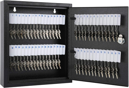 Key Lock Box, Wall Mount 60 Key Cabinet, Black | Numbered Key Storage Organizer, Secure Lock Box, Key Hooks & Labels