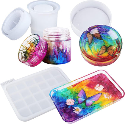 Tray Molds, Jar Silicone Molds with Lid, Resin Molds for Epoxy Resin, Silicone Molds Kits for DIY Art Furniture